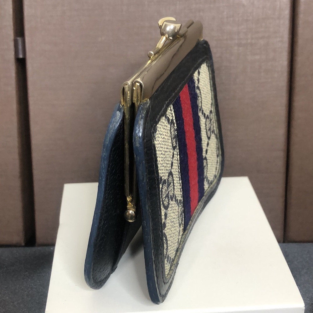GUCCI GG Supreme Ophidia Sherry Line Kiss Lock Navy Blue Coin Purse - Picture 7 of 15
